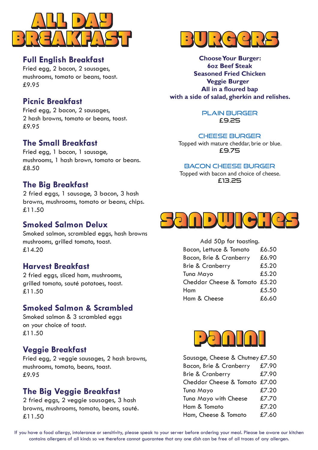 Menus Picnic Cafe Bistro